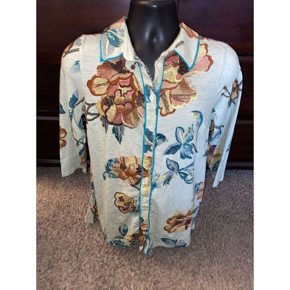 Soft Surroundings Tops - Soft Surroundings Boho Floral Tunic Top Elena Button Tropical Vacation Sz Small
